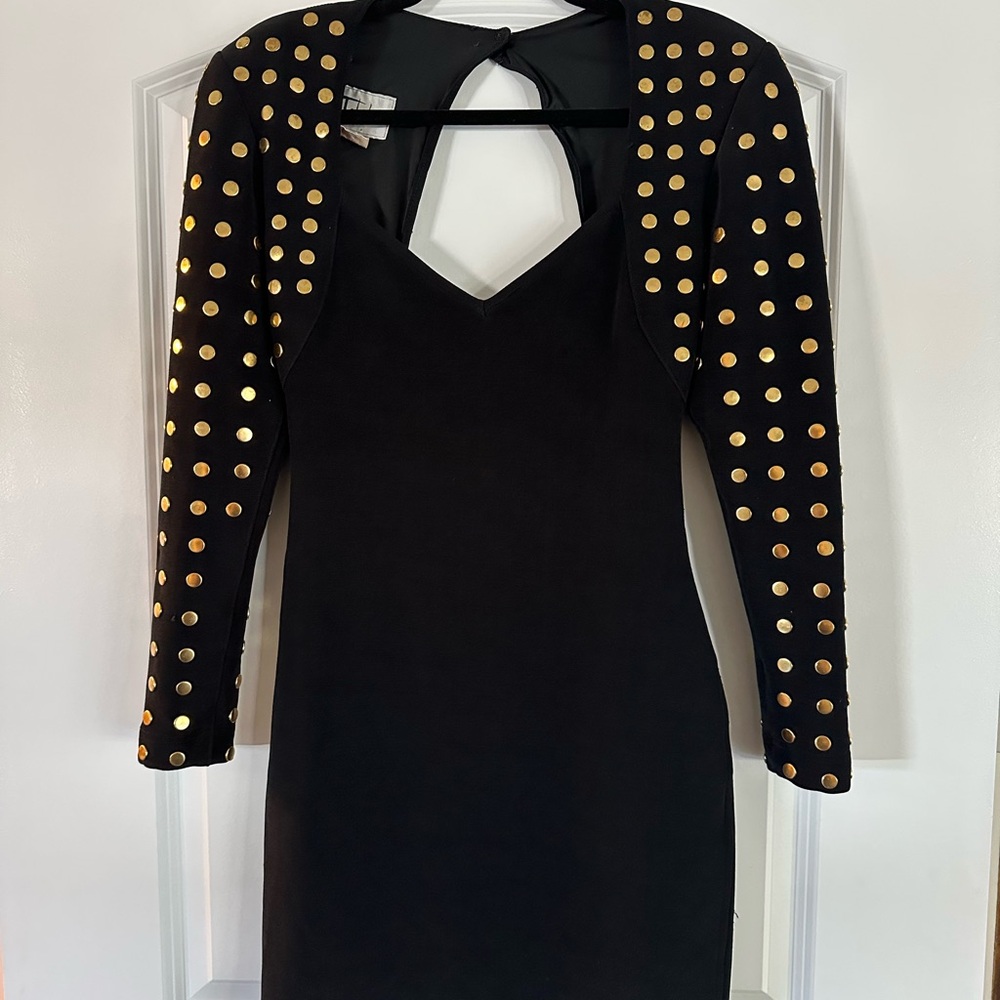 Vintage Tadashi Shoji Black Dress with Gold Studs